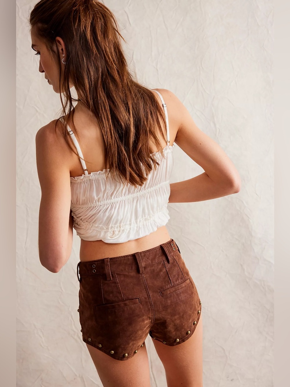We The Free by Free People Women's The Cool Kid Suede Micro Shorts in Brown - 4 - Picture 2 of 8